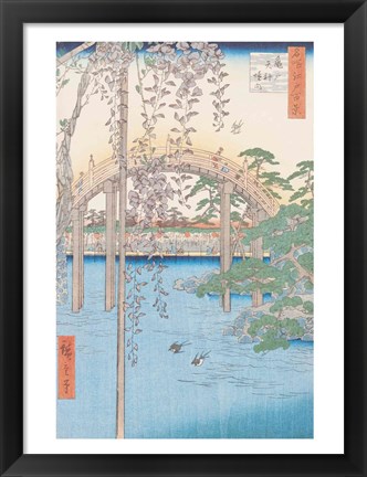 Framed Bridge with Wisteria or Kameido Tenjin Keidai Print