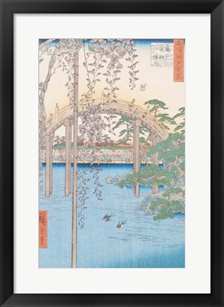 Framed Bridge with Wisteria or Kameido Tenjin Keidai Print