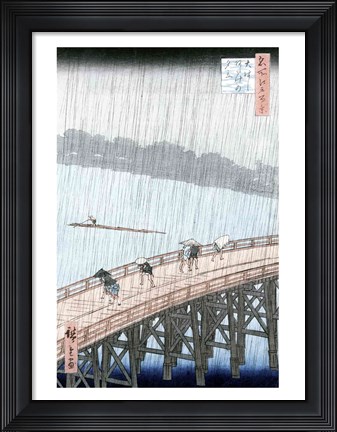 Framed Sudden Shower over Shin-Ohashi Bridge Print