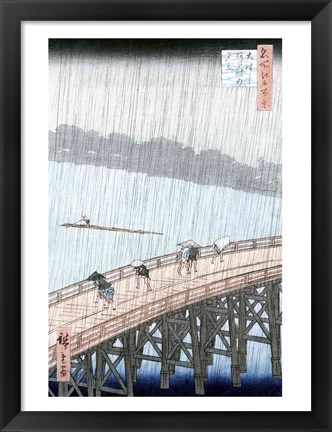 Framed Sudden Shower over Shin-Ohashi Bridge Print