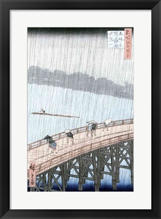 Framed Sudden Shower over Shin-Ohashi Bridge Print