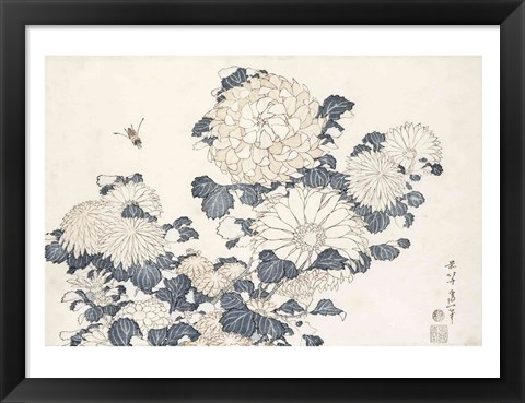 Framed Bee and Chrysanthemums Print