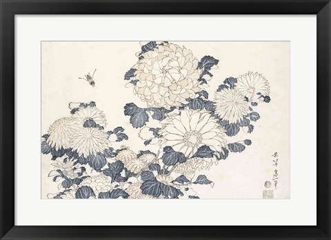 Framed Bee and Chrysanthemums Print