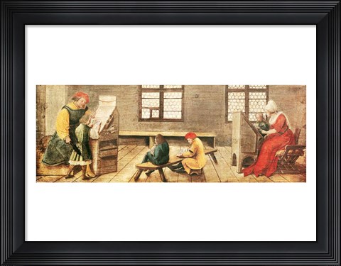 Framed School Teacher is Explaining the Meaning of a Letter to Illiterate Workers 1516 Print