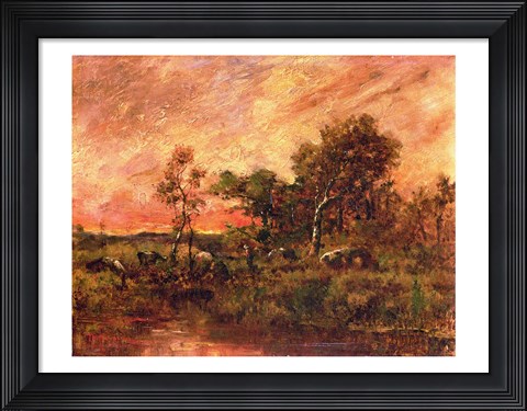 Framed Wooded Landscape with a Faggot Gatherer Print