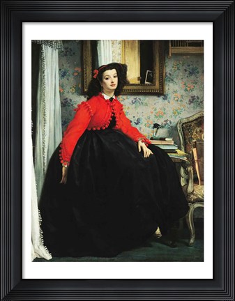 Framed Young Lady in a Red Jacket Print
