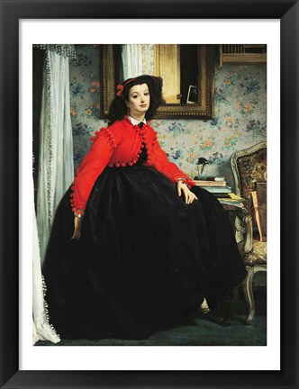 Framed Young Lady in a Red Jacket Print