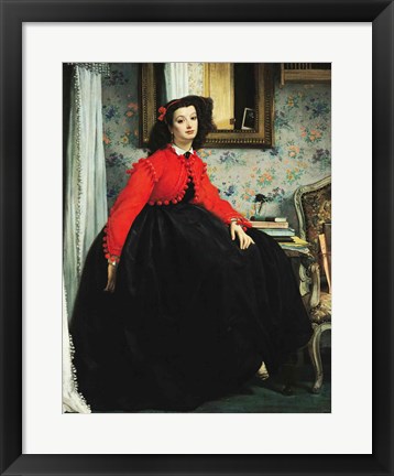 Framed Young Lady in a Red Jacket Print