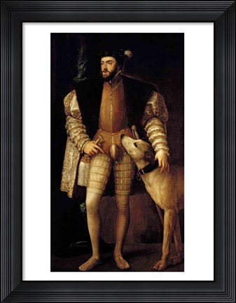 Framed Charles V Holy Roman Emperor and King of Spain with his Dog Print
