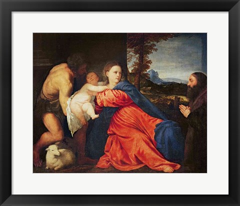 Framed Virgin and Infant with Saint John the Baptist and Donor Print