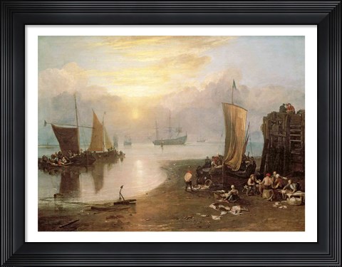 Framed Sun Rising Through Vapour: Fishermen Cleaning and Selling Fish, c.1807 Print