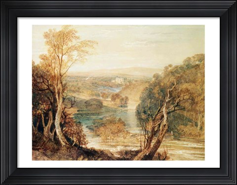 Framed River Wharfe with a distant view of Barden Tower Print