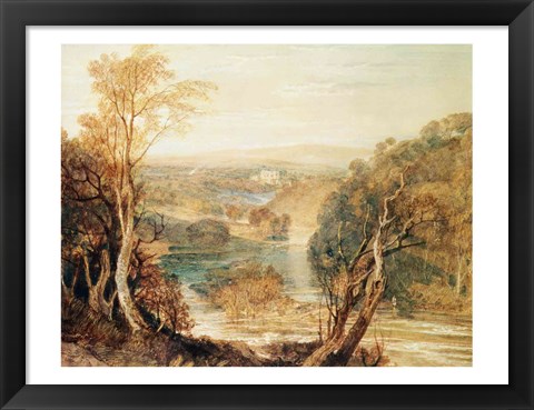 Framed River Wharfe with a distant view of Barden Tower Print