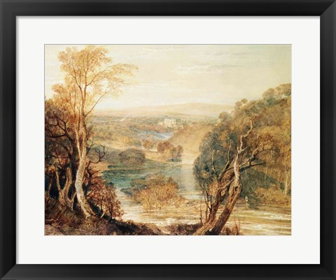 Framed River Wharfe with a distant view of Barden Tower Print