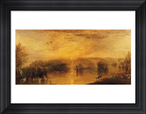 Framed Lake, Petworth: Sunset, a Stag Drinking Print
