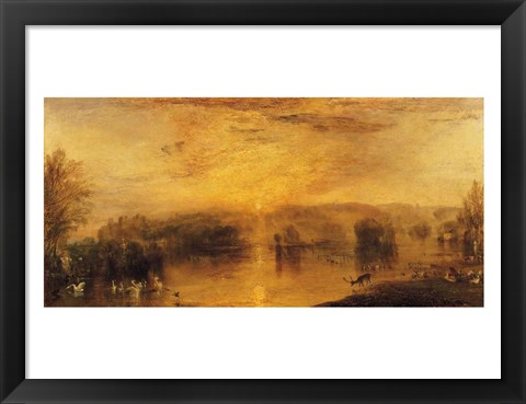 Framed Lake, Petworth: Sunset, a Stag Drinking Print