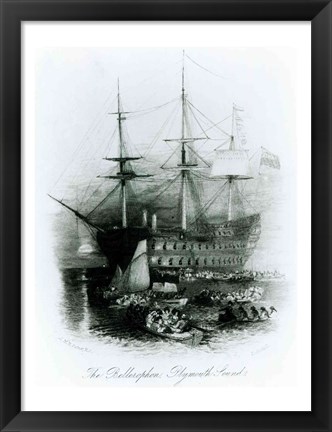 Framed Bellerophon at Plymouth Sound in 1815 Print