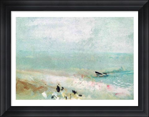 Framed Beach with figures and a jetty. c.1830 Print