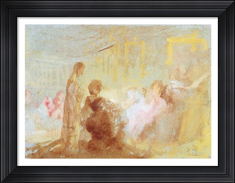 Framed Interior at Petworth House with people in conversation, 1830 Print