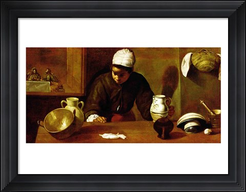 Framed Kitchen Maid with the Supper at Emmaus, c.1618 Print
