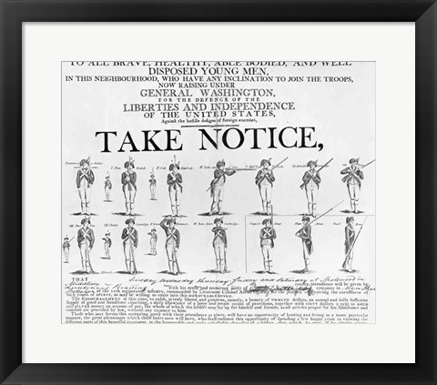 Framed US Army Recruiting Poster Showing Various Positions of a Soldier Under Arms Print