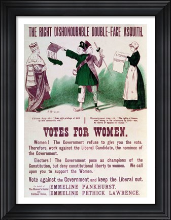 Framed Women&#39;s Suffrage Poster The Right Dishonourable Double-Face Asquith Print