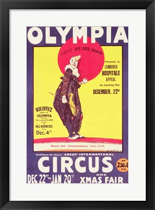 Framed Bertram Mills circus poster, 1922 Print