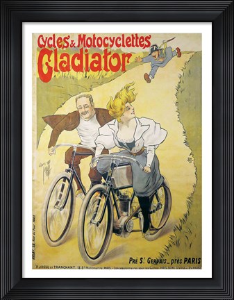Framed Poster advertising Gladiator bicycles and motorcycles Print