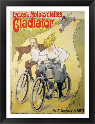 Framed Poster advertising Gladiator bicycles and motorcycles Print