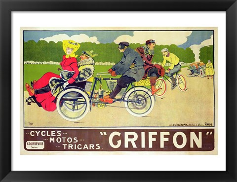 Framed Poster advertising &#39;Griffon Cycles, Motos &amp; Tricars&#39; Print