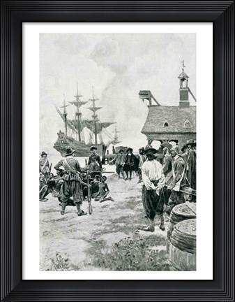 Framed Landing at Jamestown from a Dutch Man-of-War Print