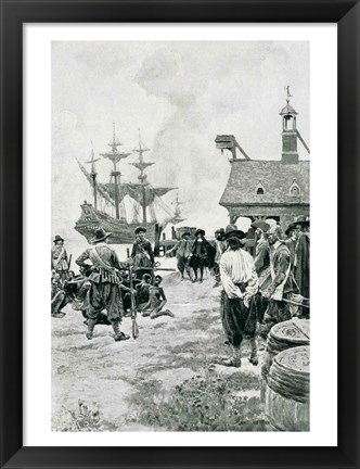 Framed Landing at Jamestown from a Dutch Man-of-War Print