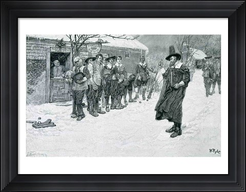 Framed Puritan Governor Interrupting the Christmas Sports Print