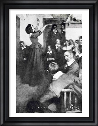 Framed Anne Hutchinson Preaching in her House in Boston, 1637, illustration from &#39;Colonies and Nation Print
