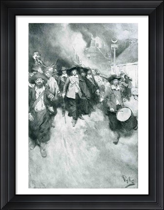 Framed Burning of Jamestown, 1676, illustration from &#39;Colonies and Nation&#39; Print