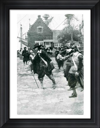 Framed Arrival of Stuyvesant in New Amsterdam, illustration from &#39;Colonies and Nation&#39; Print