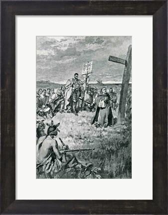 Framed Jacques Cartier Setting up a Cross at Gaspe Print
