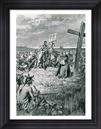 Framed Jacques Cartier Setting up a Cross at Gaspe Print