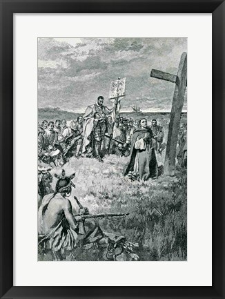 Framed Jacques Cartier Setting up a Cross at Gaspe Print