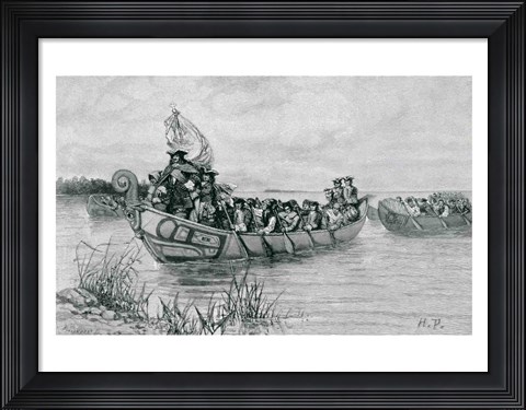 Framed Landing of Cadillac, illustration from &#39;The City of the Strait&#39; Print