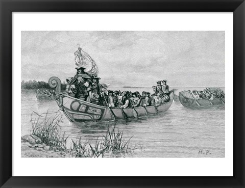 Framed Landing of Cadillac, illustration from &#39;The City of the Strait&#39; Print