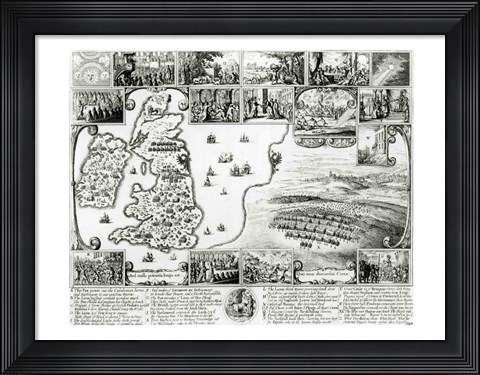 Framed Map of Civil War England and a view of Prague, 1632 Print