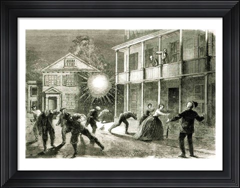 Framed Federals shelling the City of Charleston: Shell bursting in the streets in 1863 Print