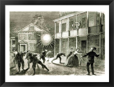 Framed Federals shelling the City of Charleston: Shell bursting in the streets in 1863 Print