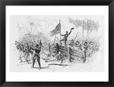 Framed Capture of a part of the burning union breastworks on the Brock Road on the afternoon of May 6th Print