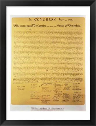 Framed Declaration of Independence of the 13 United States of America of 1776 Print