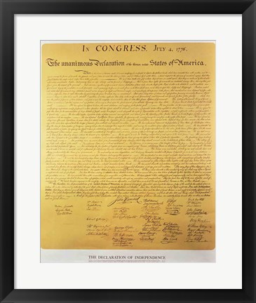 Framed Declaration of Independence of the 13 United States of America of 1776 Print