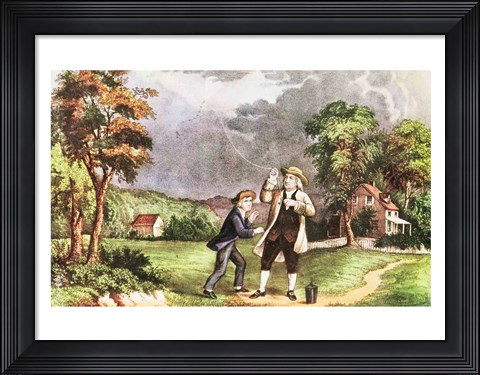 Framed Franklin&#39;s experiment in electricity Print