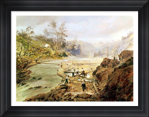 Framed &#39;Fortyniners&#39; washing gold from the Calaveres River, California, 1858 Print
