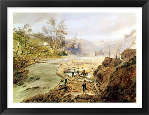 Framed &#39;Fortyniners&#39; washing gold from the Calaveres River, California, 1858 Print